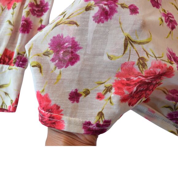 70s Style Retro Colorful Floral Micro Mesh Sheer Button Up Shirt - Picture 4 of 6